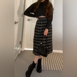 Plaid High-Waisted Midi Skirt